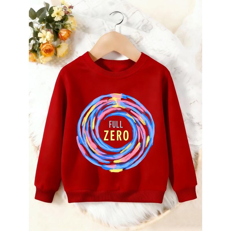 Unisex Kids Crewneck Sweatshirt, Colorful Swirl Full Zero Letter Print Pullover, Boys Girls Trendy Casual Sweatshirt For Kids Over 4 Years Old