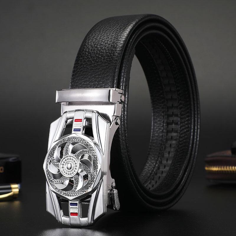 Men's Leather Belt with Rotatable Automatic Buckle - Stylish Business Trend Accessory