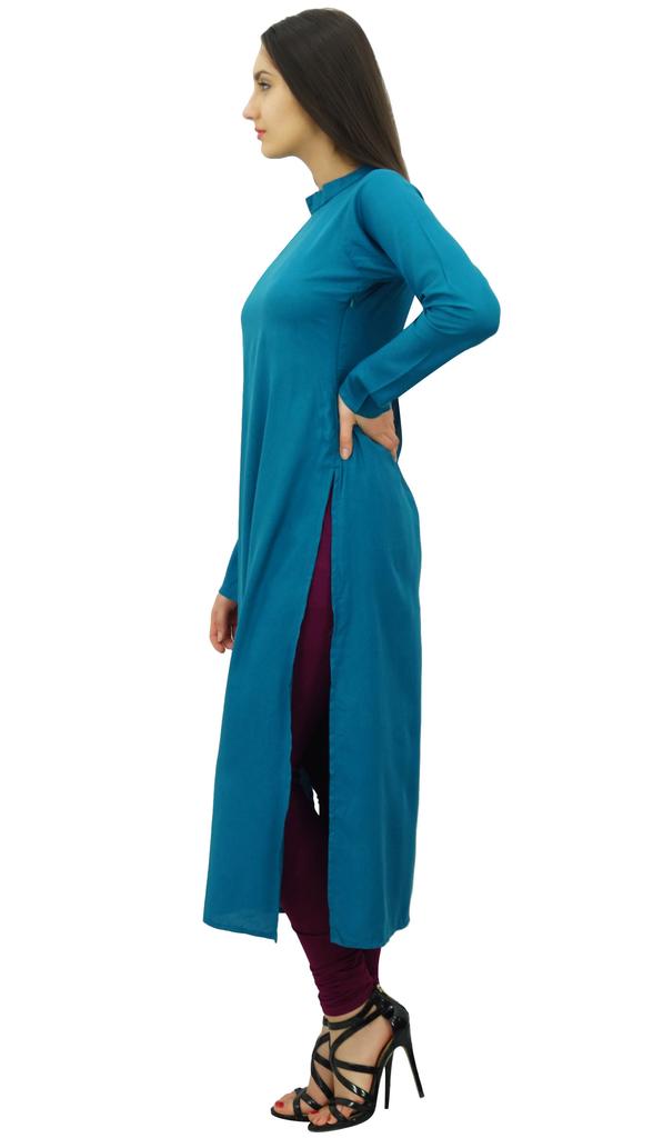 Bimba Women Full Sleeve Straight Kurta Ethnic Rayon Kurti Plain Long Tunic