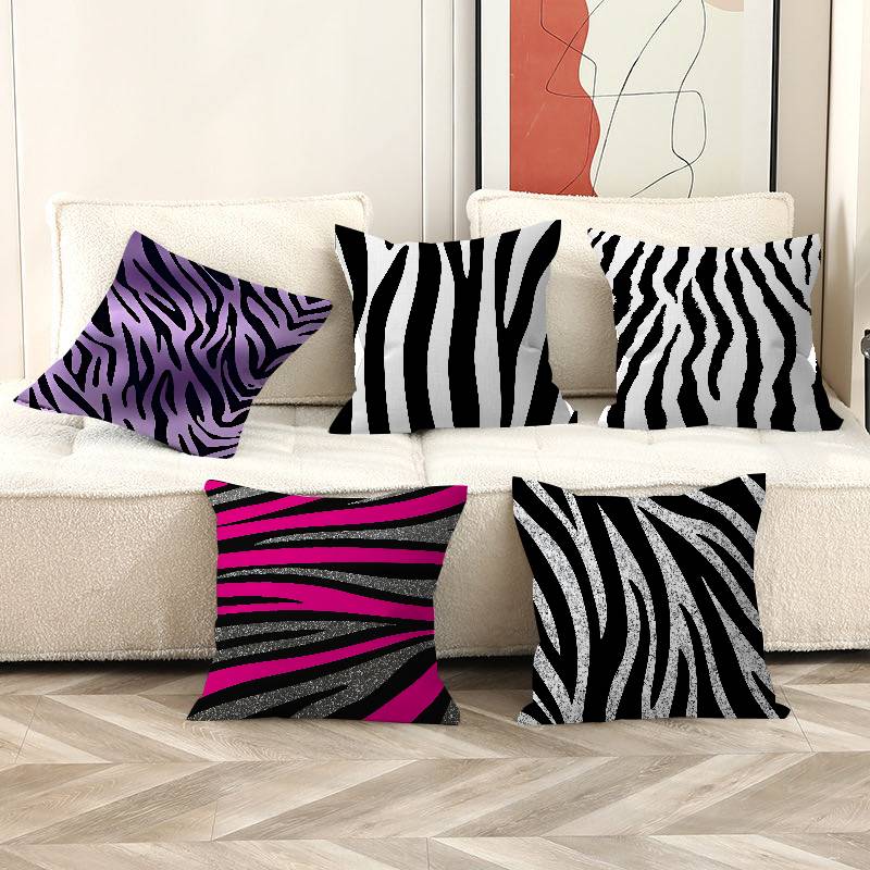 Black White Color Print Zebra Pillow Gift Home Office Decoration Bedroom Sofa Car Cushion Cover Case 45x45