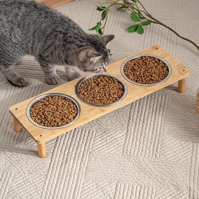 Non-Slip Bamboo Pet Bowl: Anti-Tip Stainless Steel Cat & Dog Food Dish