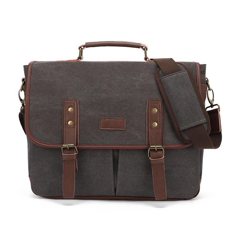European and American Fashion Canvas Men's Hand-held Shoulder Crossbody Bag Popular Trend 15.6-inch Computer Briefcase