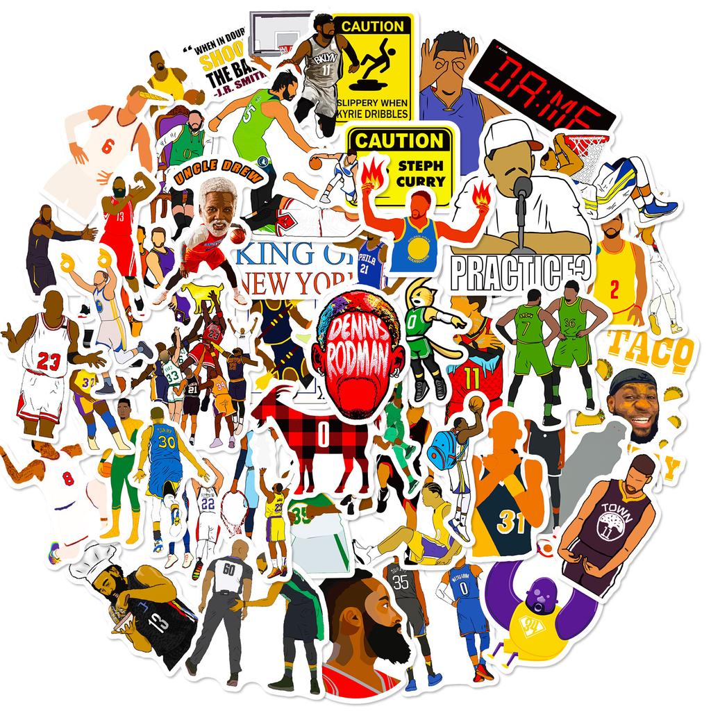 50 Nba - Basketball Terrier Stickers, Basketball Players Sports Stars Basketball Cartoon Stickers Collection