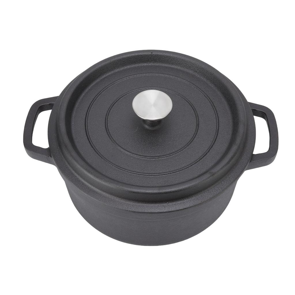 Cast Iron Pot Dual Loop Handle 24cm Uncoated Dutch Oven Flat Bottom for Soup Stew