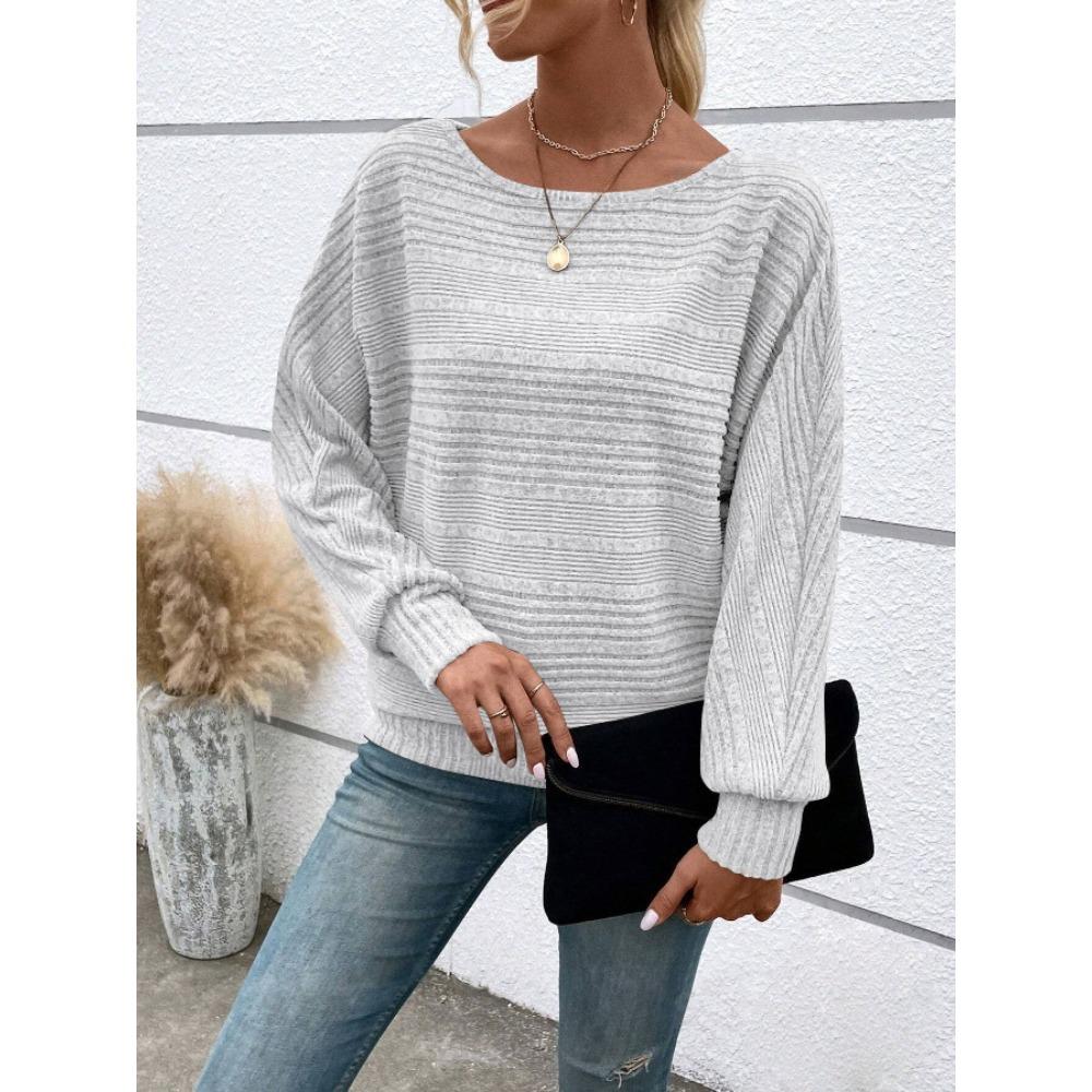 Women's Round Neck Long Sleeve Knit Sweater Loose Fit Casual Fashion Pullover Top