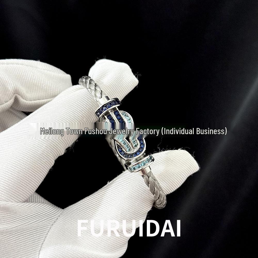 Fei Family Diamond Horseshoe Bracelet: Zodiac-Themed DIY Steel Wire for Couples