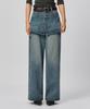Beodeonteu Button Skirt Layered Denim Pants [Dark Blue]