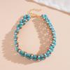 Turquoise Blue Diamond Flower Stud Earrings Necklace Light Luxury Niche Clavicle Chain Premium Jewelry Set