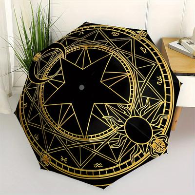 "Golden Star Symbol Circular Art Print Poster" Umbrella, Portable 3 Fold Compact Umbrella for Men & Women,S140