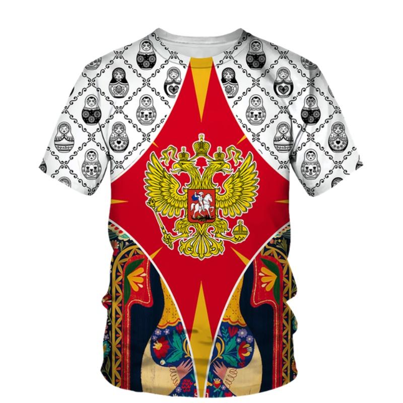 Russia Flag Pattern T Shirt For Men National Emblem Ethnic 3D Printed T-Shirts Summer Casual O-Neck Tees Loose Short Sleeve Tops