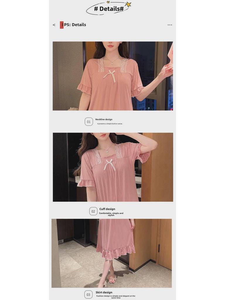Chic Summer Nightdress for Women with Chest Pads – Loose, Medium-Long Fit, Plus Size