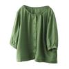 Women's Retro 3/4 Sleeve Versatile Single Breasted Linen Cotton Blouse Casual Loose Top
