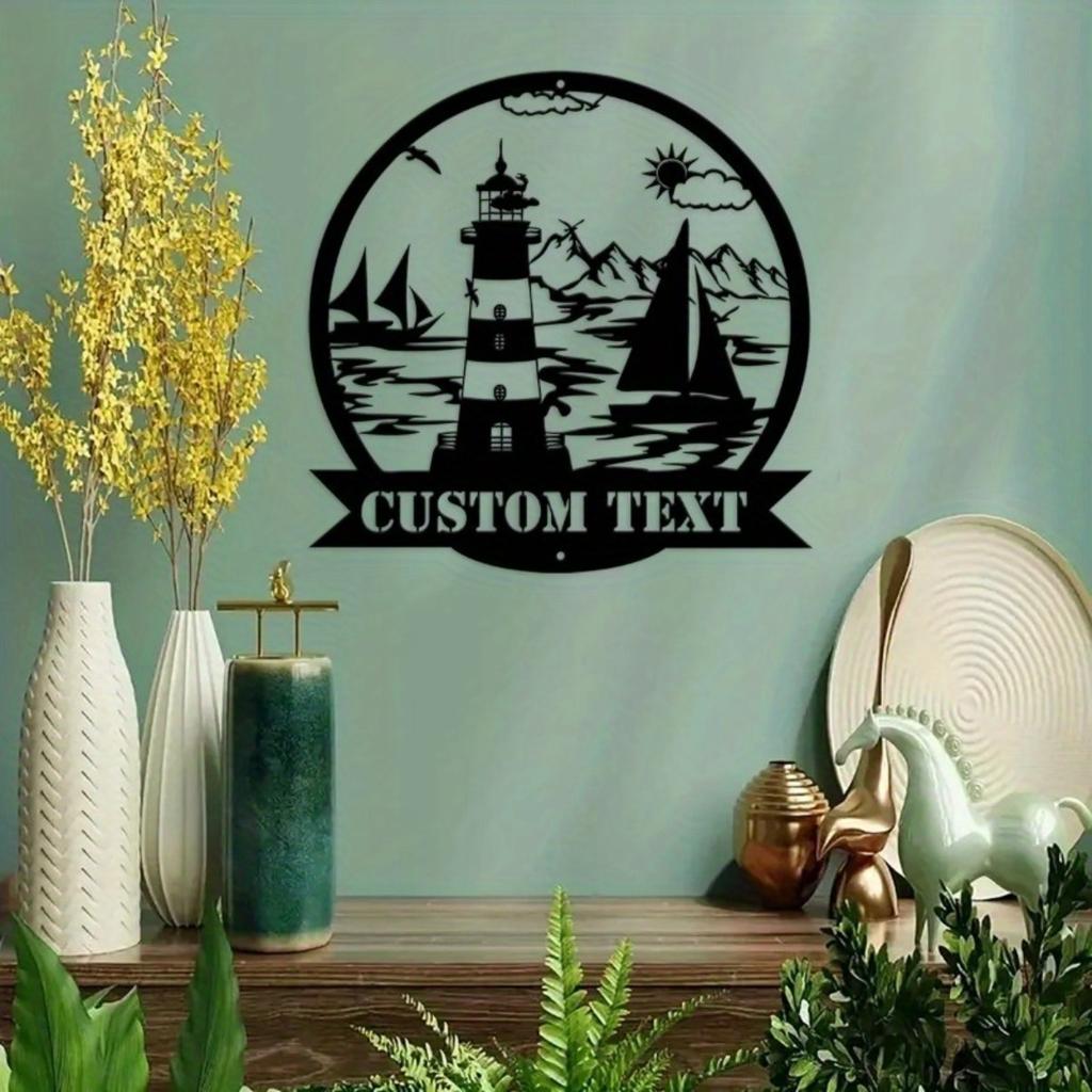 Custom Personalized Lighthouse Metal Sign Nautical Wall Art Indoor Monogram Decor