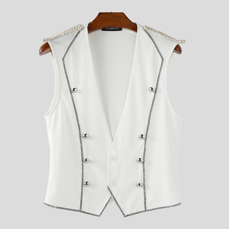 INCERUN Men V Neck Sleeveless Frills Buttons Irregular Casual Tank Tops Waistcoat