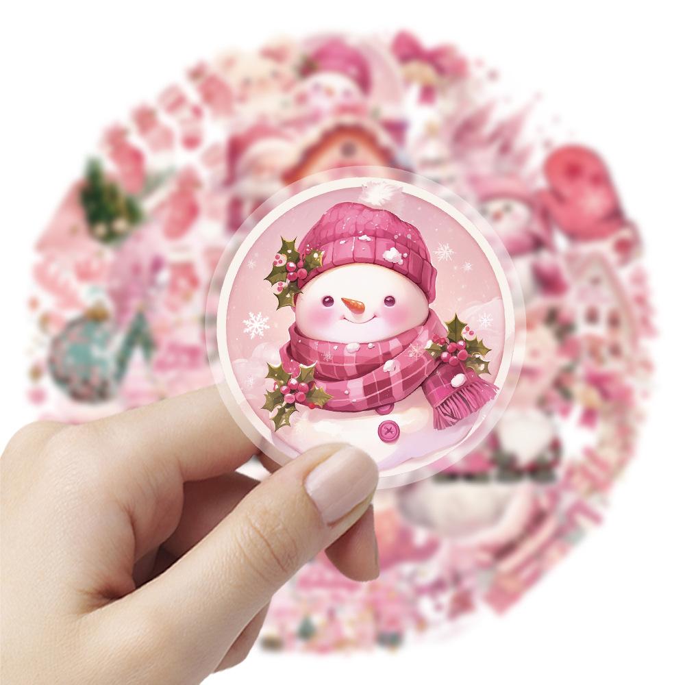 50pcs PET Pink Christmas Stickers Ins Style High Beauty Santa Claus Festival Personalized Decoration DIY Bookkeeping Stickers