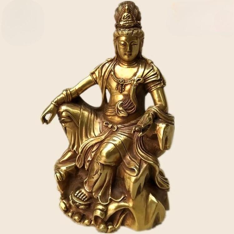 Koppar Buddha Staty Shuiyue Guanyin Bodhisattva Heminredning Dekoration Prydnader