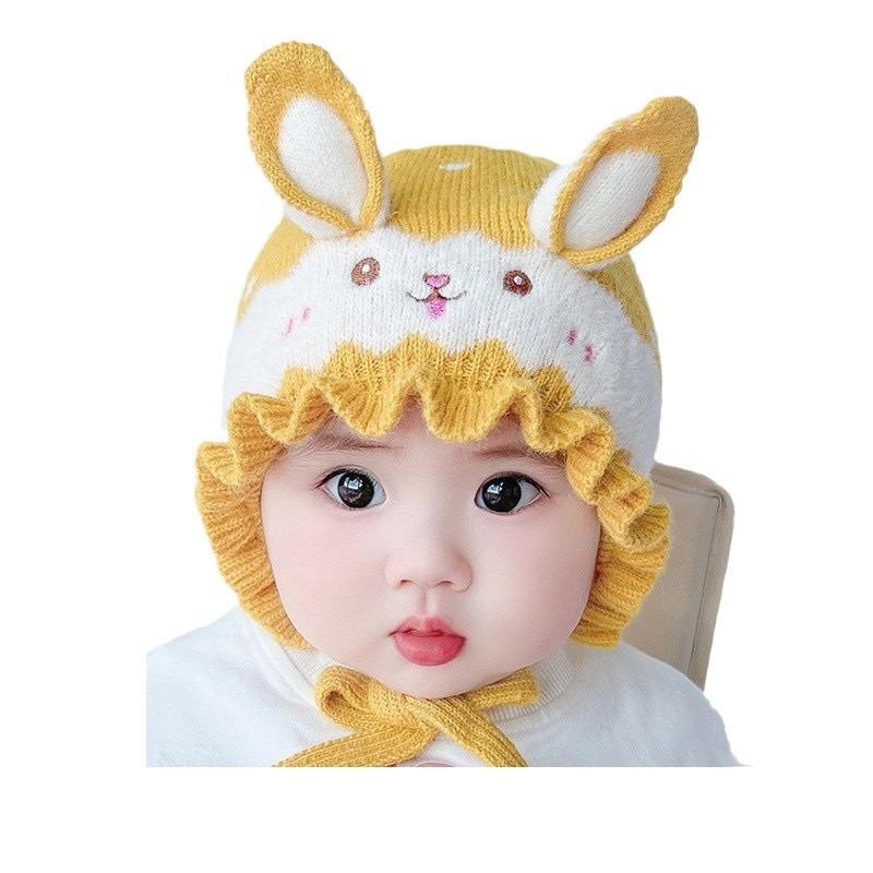 New baby hat autumn and winter cute boys and girls newborn knitted wool rabbit ear hat