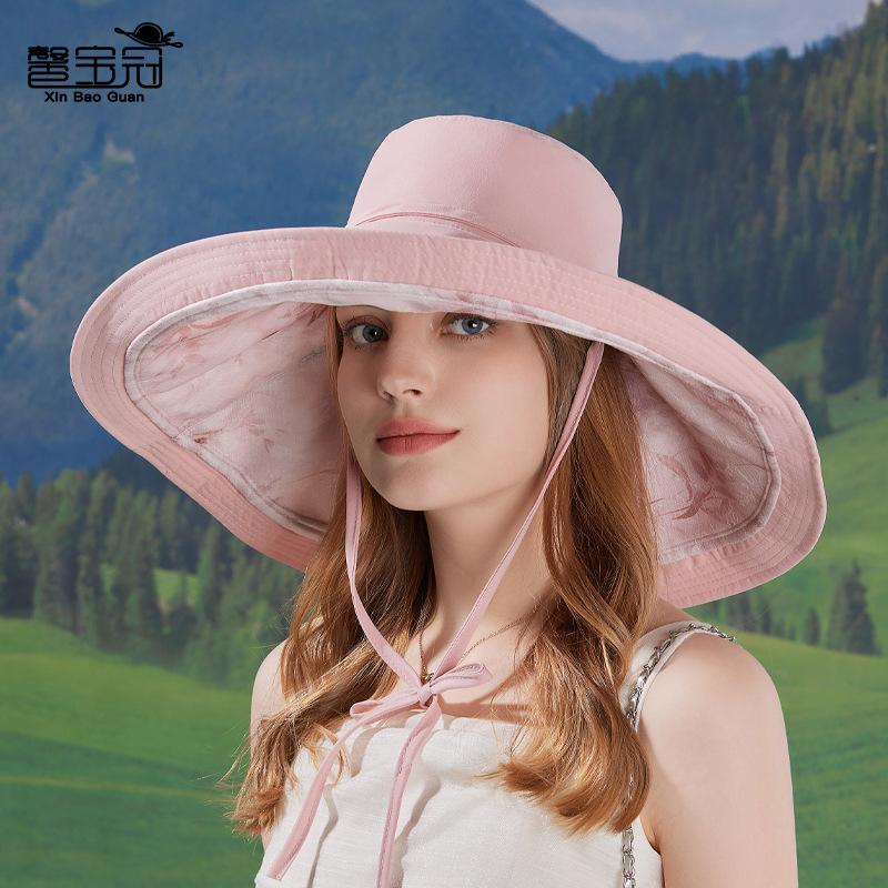 Big Brim Sun Hat Children Spring and Summer Outdoor Sunscreen Sun Hat Double-sided Can Wear Ponytail Bucket Hat