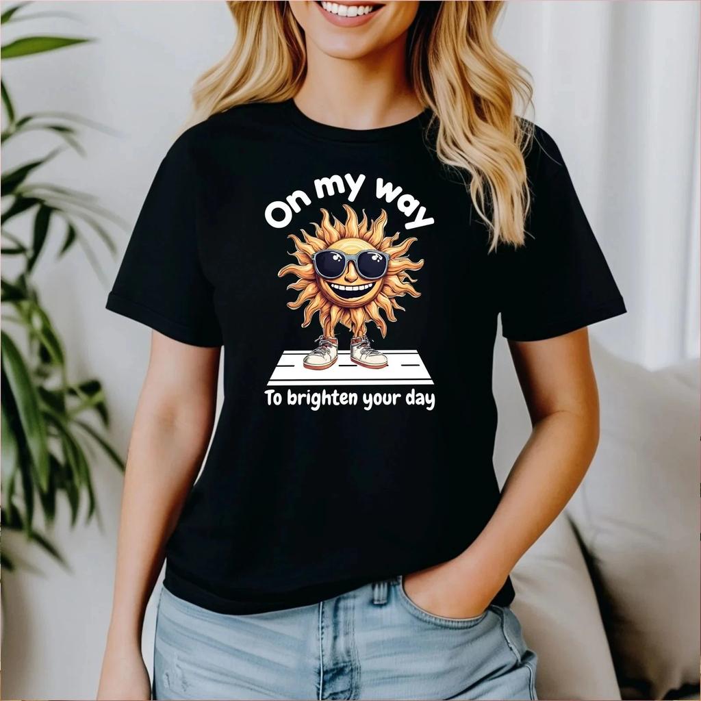 Summer Shine Print Round Neck Unisex T-Shirt for Men and Women Lightweight