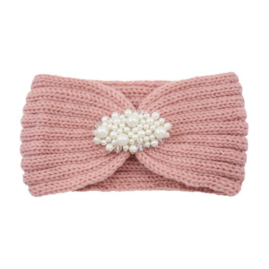 Knitted Headband Soft Stretchy Wide Band Hairband with Faux Pearl Headwrap Winter Hair Accents Solid Color