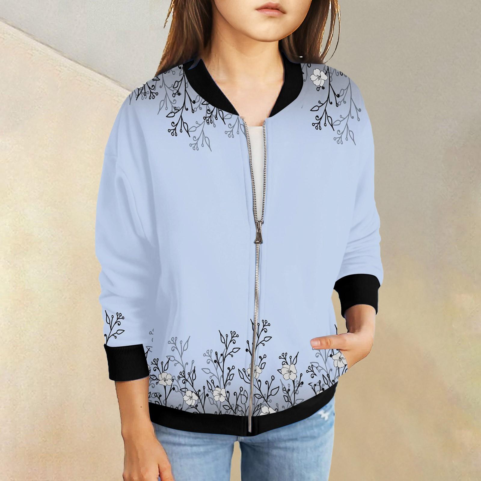 

Куртки на молнии для девочек, детские осенние толстовки с длинными рукавами, верхняя одежда с карманами 5-15 лет 160