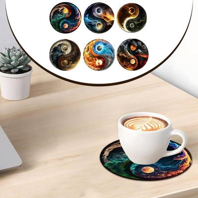 Drink Coasters Mat 6X Anti-slip Round Coasters Mat Heat-resistant Table Cup Coasters For Coffee Bar Living Room Countertop