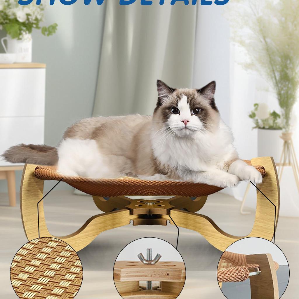 Four-Season Rattan Folding Cat Hammock: Removable, Washable, Small Pet Bed