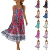 Women’s Sleeveless Floral Print Midi Dress with Adjustable Spaghetti Straps and Bohemian Patterned Hem for Summer Wear