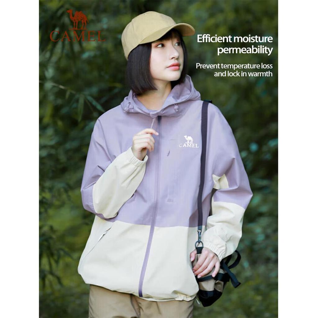 Camel (CAMEL) outdoor single-layer assault jacket for men and women, hard shell rainproof single flush travel jacket