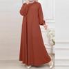 2024 Muslim Women's Long Sleeve Casual Loose Solid Color Dress with Round Neck