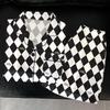 Fashion Light Luxury Black And White Checkerboard Ice Silk Pajamas Women'S Summer High-End Short-Sleeved Suit Loungewear