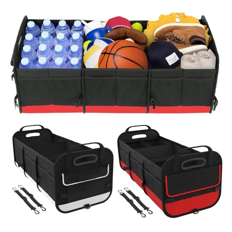 Car Storage Box Car Trunk Organizer Collapsible Automotive SUV Cargo Storage Tool with Mesh Pocket Multiple Compartment