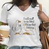 I Will Wait for The Lord Graphic T Shirts Women Praying Duck Christian Graphic Tee Casual Religious Top Faith V-neck T-shirt