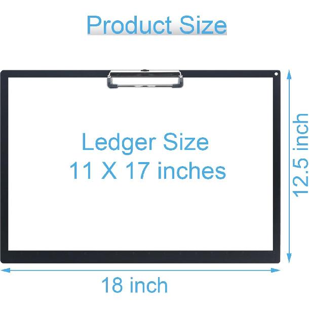 Acocony 11x17 Clipboard Landscape with Ruler Extra Large Clipboard Low Profile Clip 11 x 17 Clipping Board Plastic Black Pack of 1