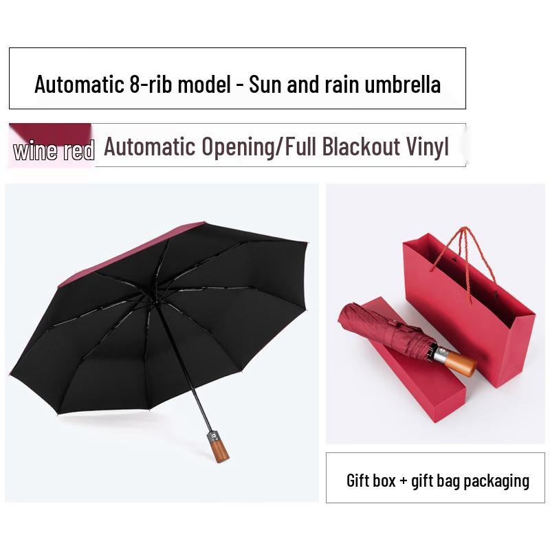 Премиальный автоматический складной зонт Pelaimu с ручкой из массива дерева 21 inch