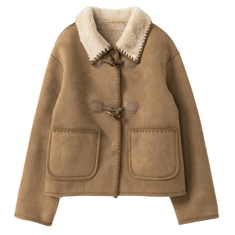 Women s Faux Suede Toggle Button Short Coat M