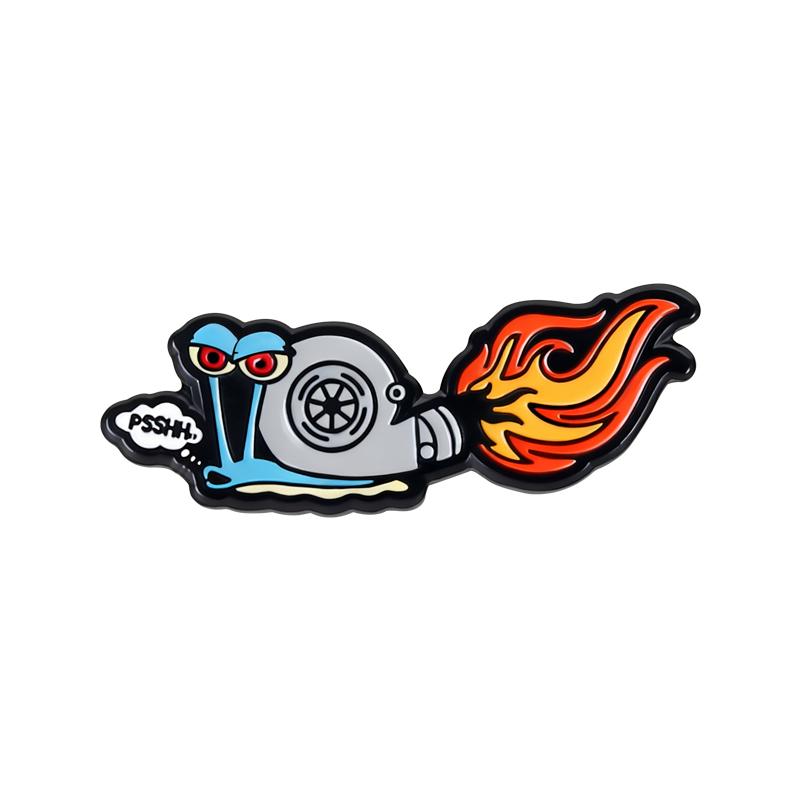 Anime Mechanical Snail With Flame Enamel Pin Punk Contrast Cute Brooch Lapel Backpack Badge Jewelry Gift for Kids Friends