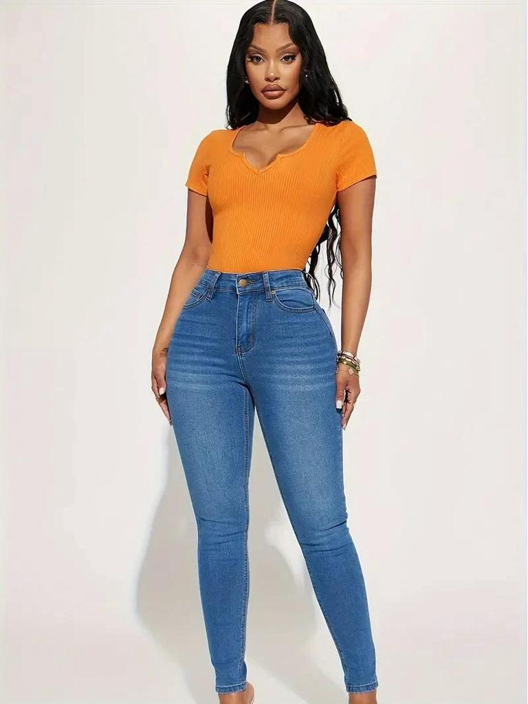 2025 European & American Style High Elastic Skinny Pencil Jeans for Women