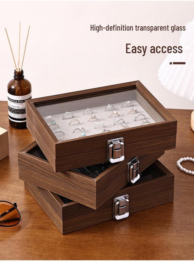 Compact Walnut Jewelry Box for Earrings, Rings, Necklaces, and Bracelets - with Lid and Display Case