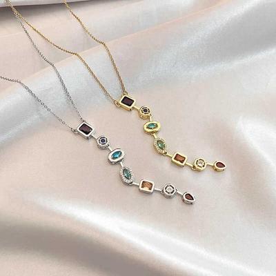 Collana Lunga Stile Retrò Colorata con Nappa in Zircone Giunzione Irregolare Collana per la Catena della Clavicola Gioielli per Donna