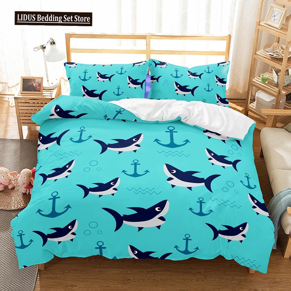 3D Digital Shark Duvet Cover Set With Pillowcase Bedding Set Single Double Twin Full Queen King Size Bed Set For Bedroom Decor