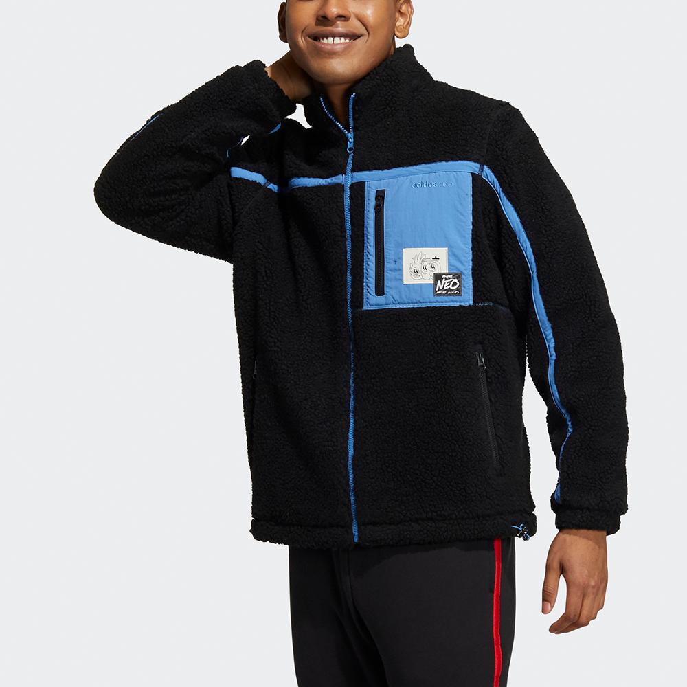 Adidas Neo Radio Contrast Pocket Fleece Warm Logo Sports Stand Collar Jacket Men Jacket Black HG9038