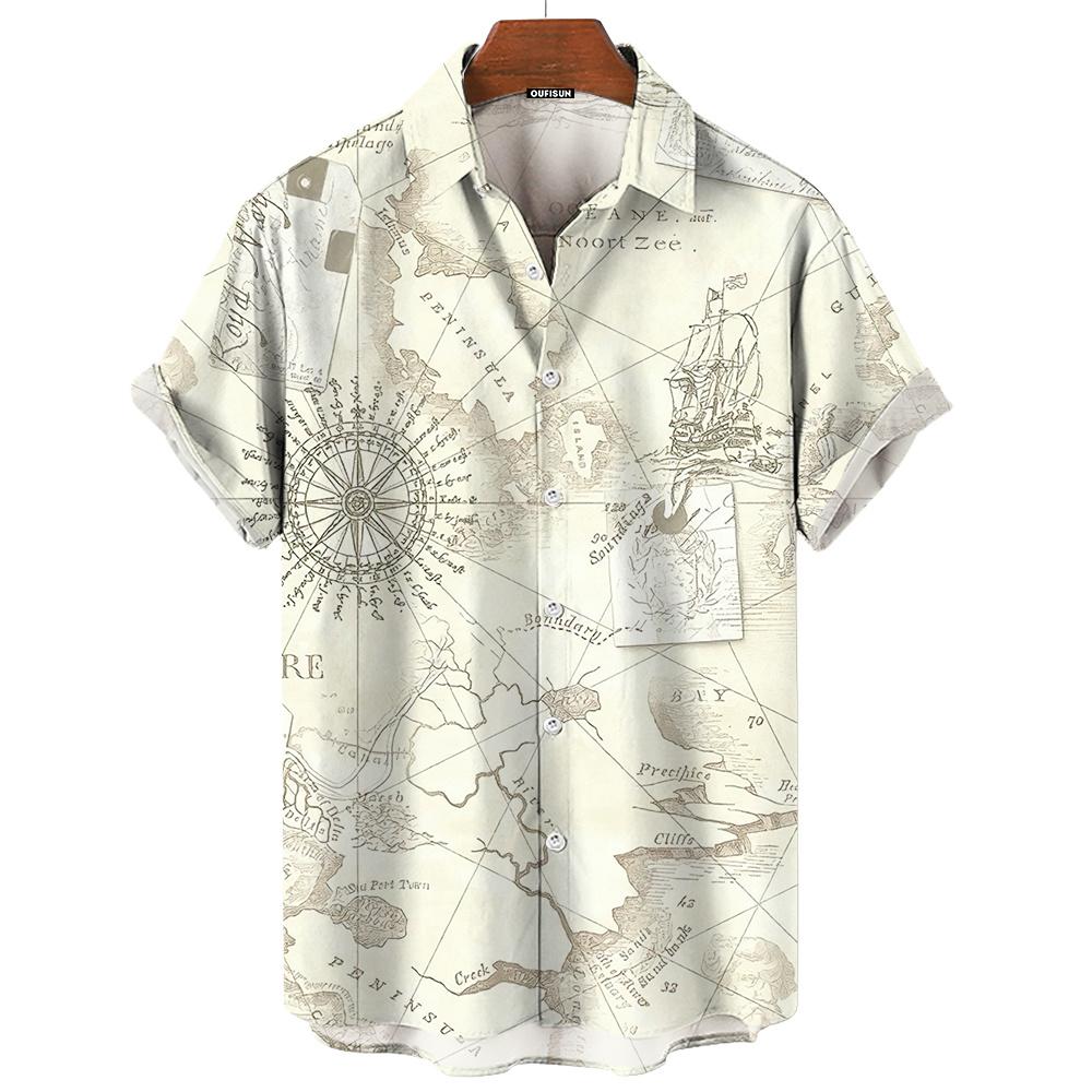 

Винтажная мужская рубашка с принтом парусной лодки 3D, мужская одежда, летняя повседневная футболка с коротким рукавом высокого качества, гавайская пляжная толстовка 5XL
