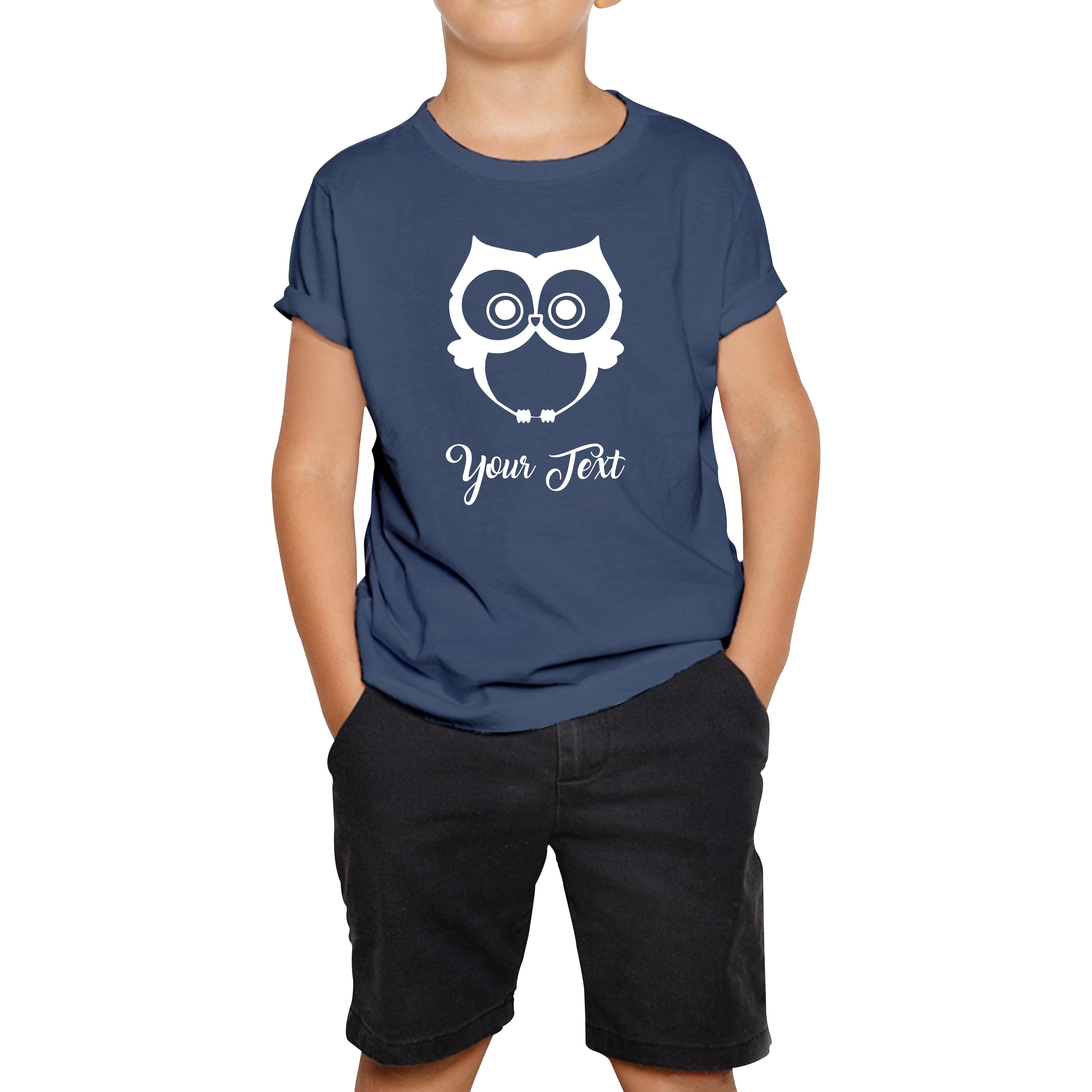 Personalised Cute Owl Your Name Cute Cartoon Owl Animal Lover Nature Lover Kids Tee 100