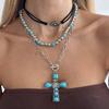 IngeSight.Z 4 Pcs/set Vintage Green Stone Jesus Cross Pendant Necklaces Women Boho CCB Beaded Choker Jewelry Accessories Gifts