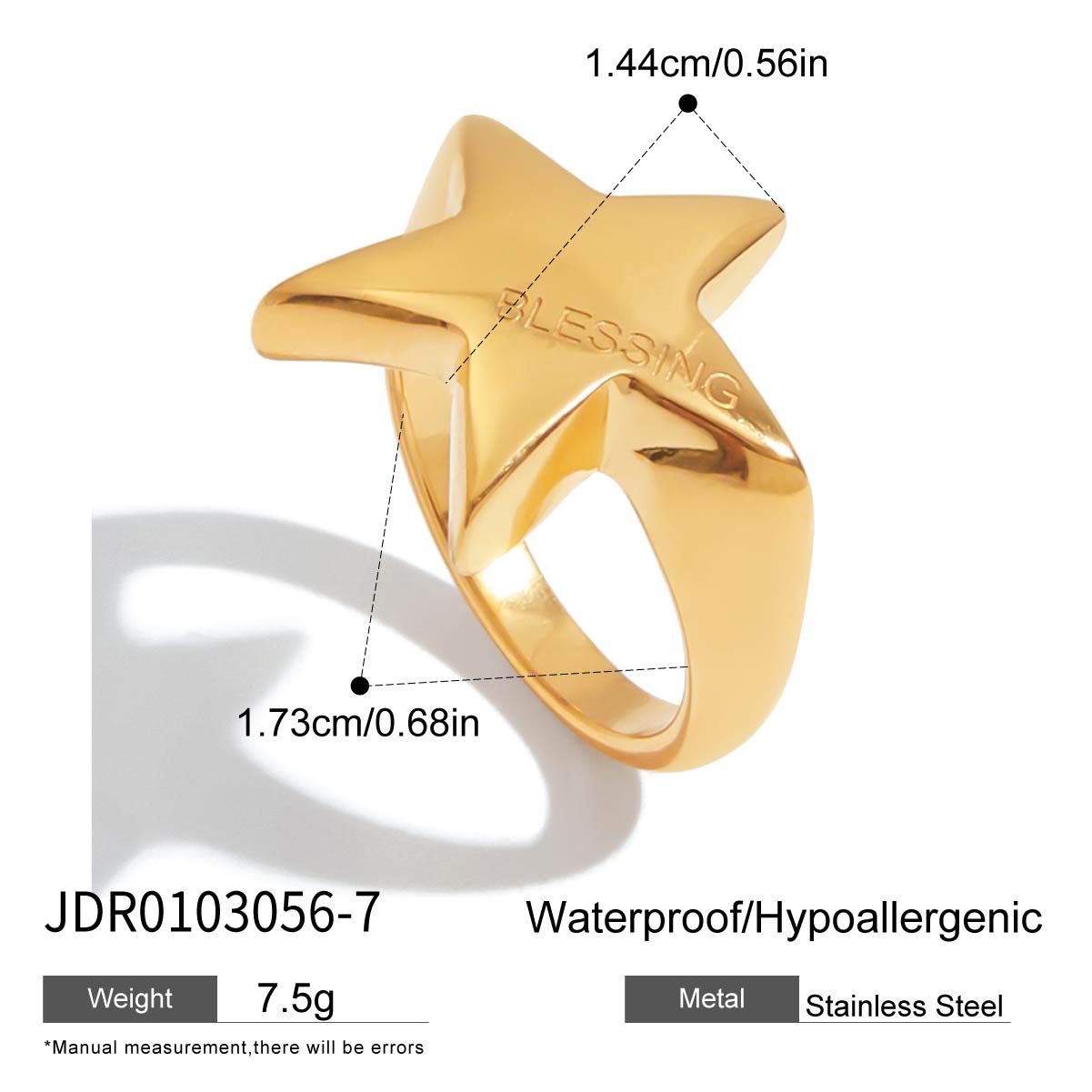 

Youthway High Quality Versatile Stainless Steel Metal Geometric Star Ring Engrave BLESSING Anti Allergic Women Jewelry Daily 8
