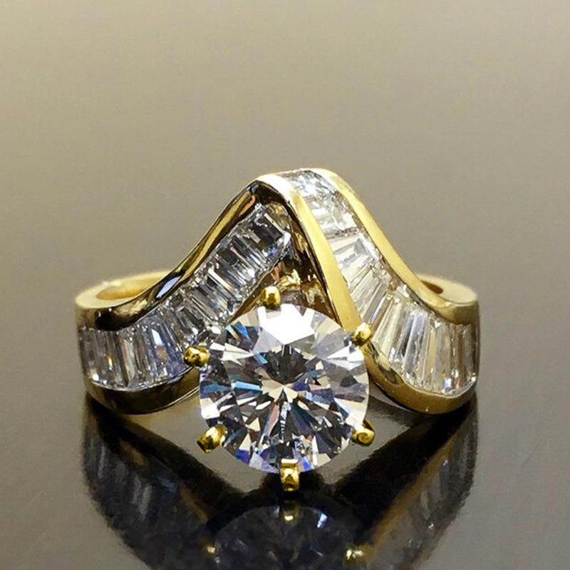 

Huitan Luxury V Shaped Gold Color Women Rings for Engagement Wedding Party Sparkling Crystal Cubic Zirconia New Trendy Jewelry 6
