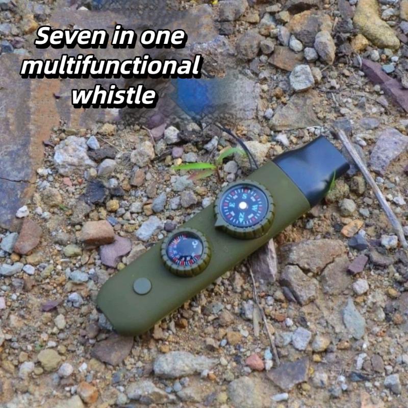 7In1 Survival Whistle With Compass Led Lighted Portable Survival Whistle Tool Camping Hiking Outdoor Multifunctional Whistle
