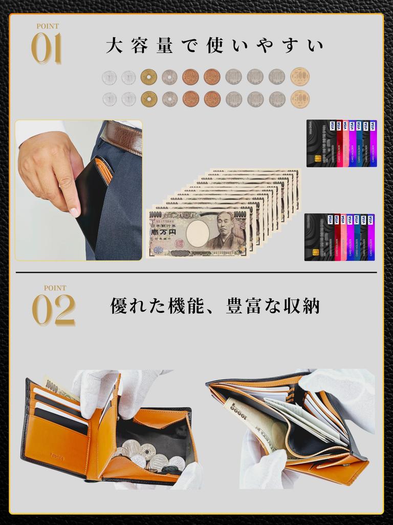 Coin Holds 15 Easy To Large Genuine Leather [Fabrizio] Men's Bi-fold Wallet, Box-type, Purse, Cards, Use, Capacity, (Shine Blue)