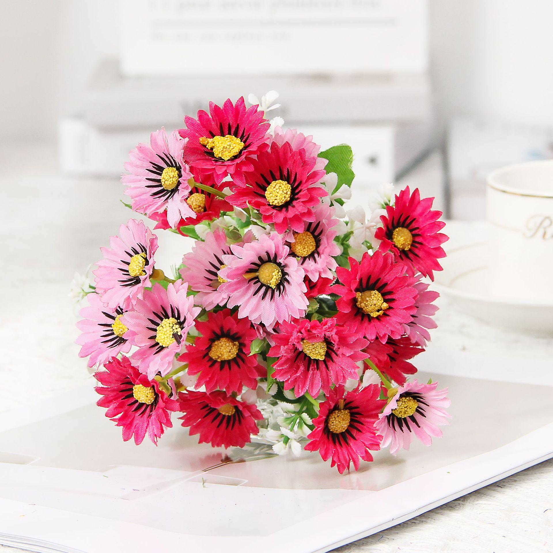 Pink & Red Artificial Daisy Flowers, Fake Silk Gerbera Bouquet for Home Table Decor розовый